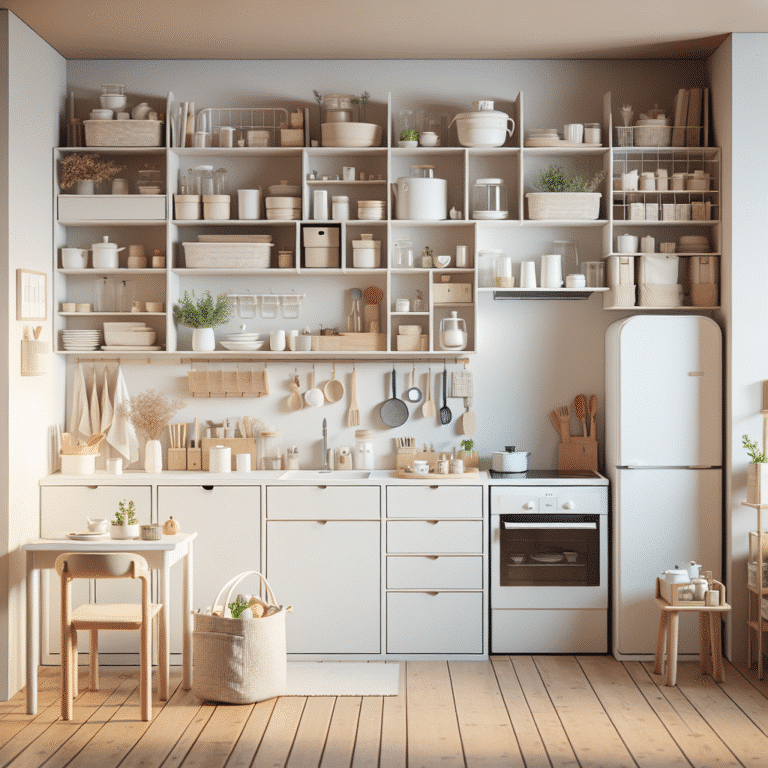 Organização de cozinha pequena com poucos móveis