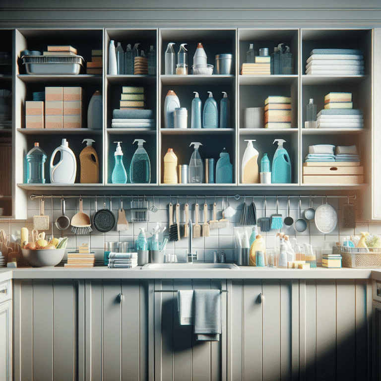 Organização de produtos de limpeza na cozinha